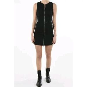 Diesel Full Zip Black Denim Vest Bodyconn Mini Dress Lace Up Detail Punk Size M